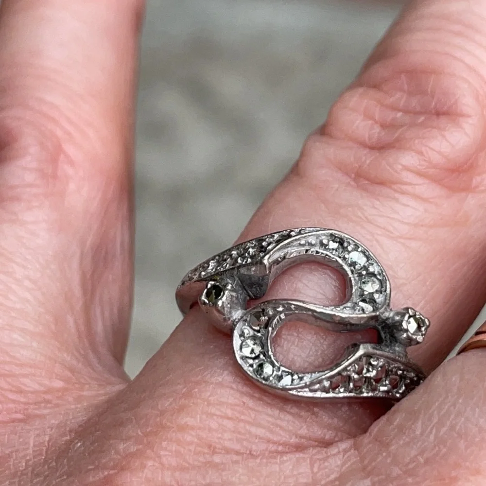 Antique sterling silver ring with Marcasite and genuine crystals
